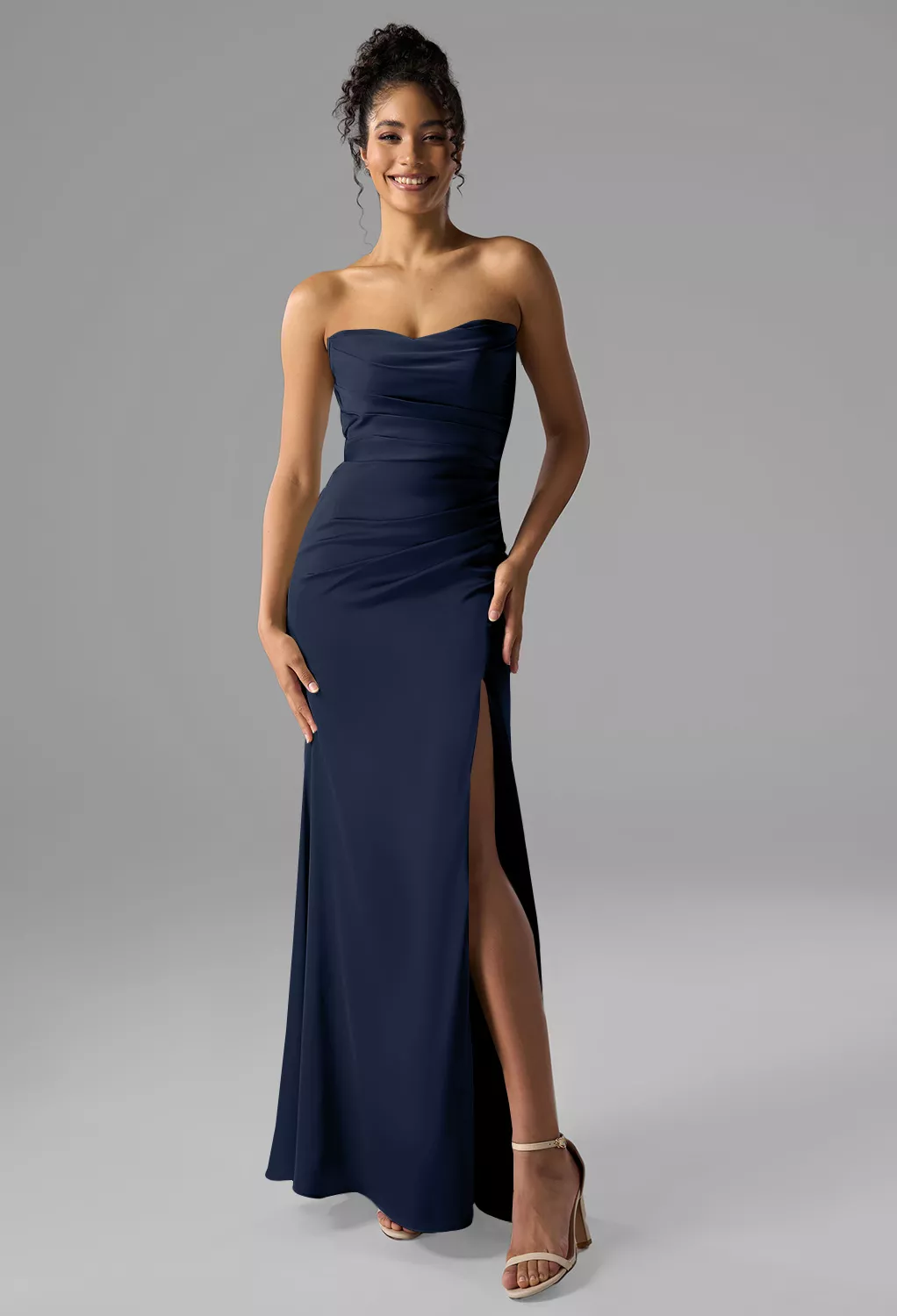 AW Terry Dark Navy  Long Bridesmaid Dresses